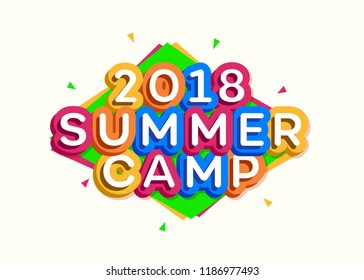 Kids summer camp card cartoon style for children holidays, summer holiday party, kids camping, fest, travel emblem, logo, label, sale banner, poster, invitation. Vector 10 eps