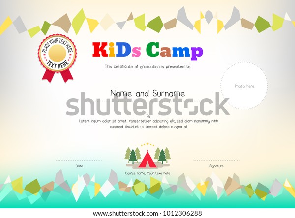 Kids Summer Camp Diploma Certificate Template Stock Vector (Royalty ...