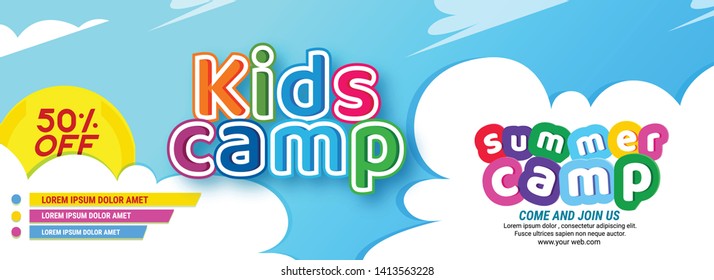 Kids Summer Camp Fest activities of banner poster design template for