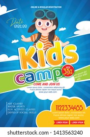 Kids Summer Camp Fest activities of banner poster design template for