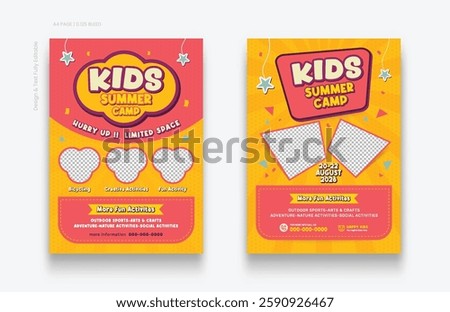 Kids Summer camp flyer or poster template, Colorful Kids summer camp flyer set