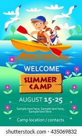 Kid's Summer Camp Poster Or Flier. Vector Illustration In Cartoon Style