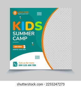 Kids summer camp square promotional social media post template vector eps file