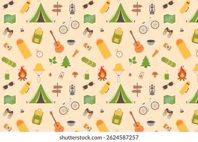 Kids Summer Camp. Vector Seamless Repeating Pattern.