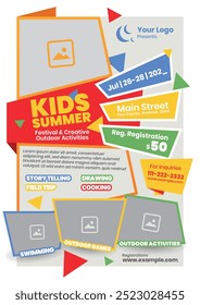 kids summer festival activities poster design for schools, colorful summer camp flyer template for school