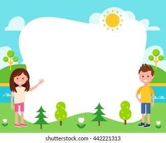 Kids and Summer Landscape Poster Template