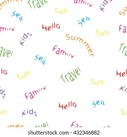 Kids summer pattern with words on a white background