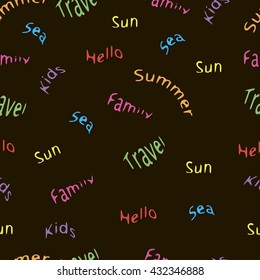 Kids summer pattern with words on a black background