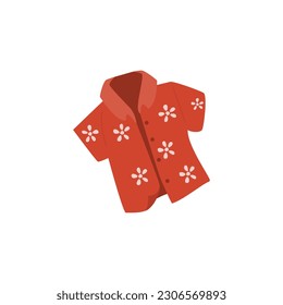 Kids summer shirt or blouse with flower print, flat cartoon vector illustration isolated on white background. Children apparel or shirt for warm summer weather.