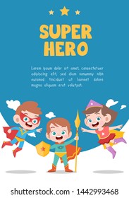 kids superhero kids birthday party card vector illustration