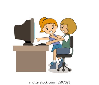 Kids Surfing the Net - Vector