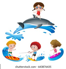 Kids surfing in the ocean illustration