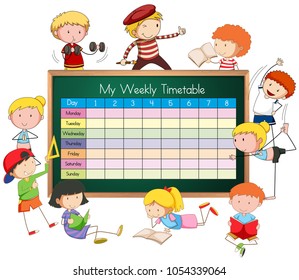 Kids surrounding time table for school