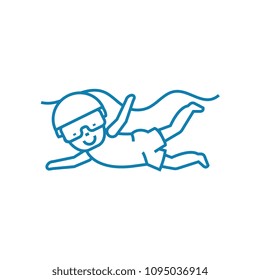 Kids swimming linear icon concept, sign, symbol, illustration.
