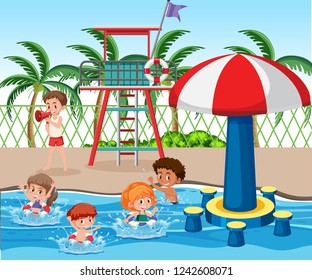 Kids At Swimming Pool Illustration