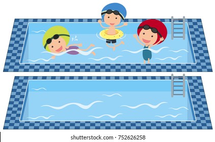 Kids swimming in swimming pool illustration