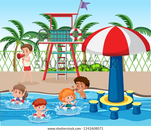 Kids Swimming Pool Illustration Stock Vector (Royalty Free) 1242608071 ...