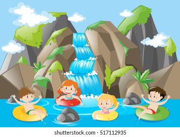 Kids swimming in the river  illustration