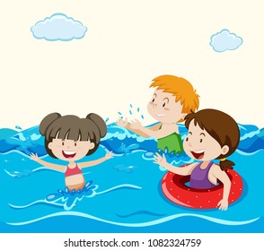 Kids Swimming in the Sea illustration