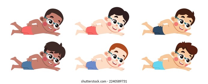 Kids Swimming Using Googles Doing Arms Movements