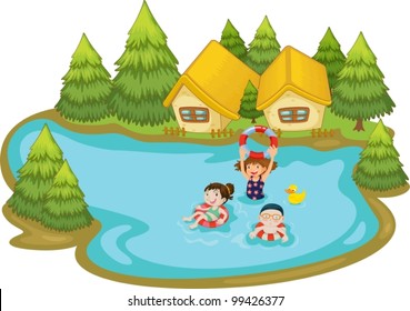 Kids Swimming At Vacation House