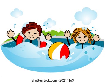 Kids Swimming - Vector