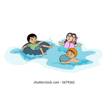 Kids Swimming - Vector