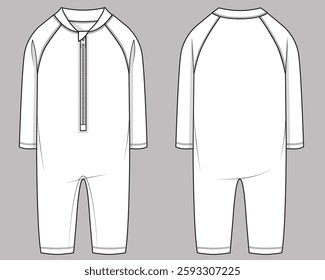 Kids Swimsuit coverup swimwear Fashion Technical Flat Sketch Mock Up Cad Design