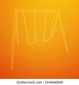 Kids swing model. Wireframe low poly mesh vector illustration