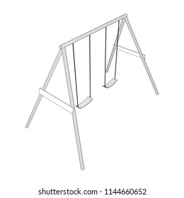Kids swing model. Wireframe low poly mesh vector illustration