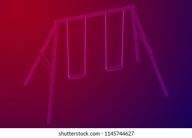 Kids swing model. Wireframe low poly mesh vector illustration
