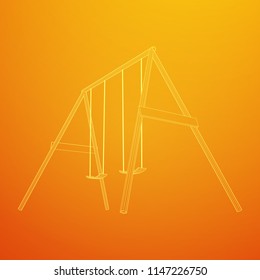Kids swing model. Wireframe low poly mesh vector illustration
