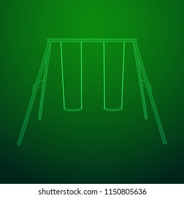 Kids swing model. Wireframe low poly mesh vector illustration
