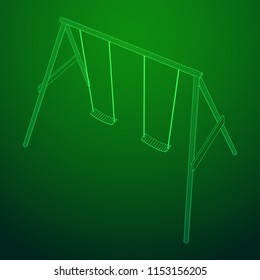 Kids swing model. Wireframe low poly mesh vector illustration