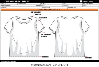 KIDS T SHIRT FLAT SKETCH FASHION TEMPLATE TECHNICAL DRAWING ILLUSTRATION