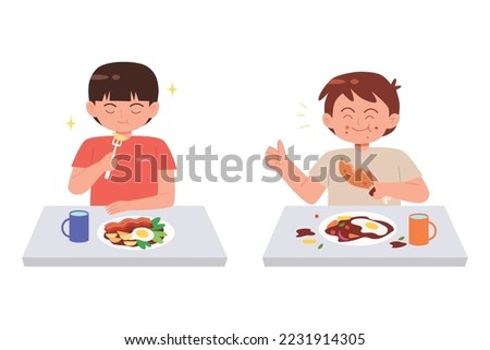 Kids table manners vector images
