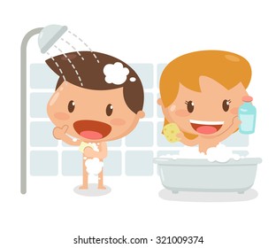 Kids Taking Bath Stock Vector (Royalty Free) 321009374 | Shutterstock