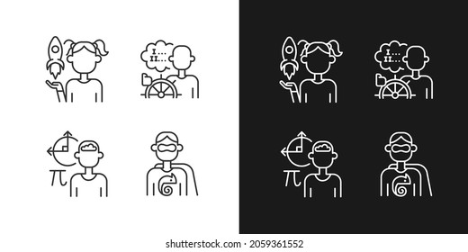 Kids Talents Linear Icons Set For Dark And Light Mode. Personal Development. Thin Line Contour Symbols Bundle. Customizable Thin Line Symbols. Isolated Vector Outline Illustrations. Editable Stroke