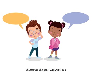 Kids talking with a speech bubble.
