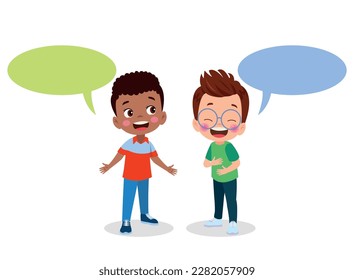 Kids talking with a speech bubble.