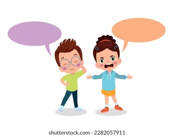 Kids talking with a speech bubble.
