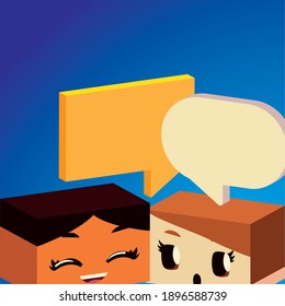 kids talking speech bubble, isometric style vector illustration