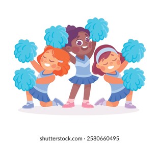 Kids Team with Girl Cheerleader Character as Unity Vector Illustration