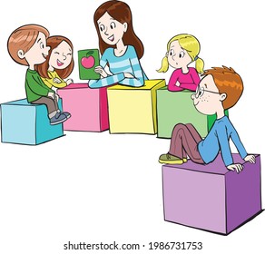 Kids team work in kindergarden
