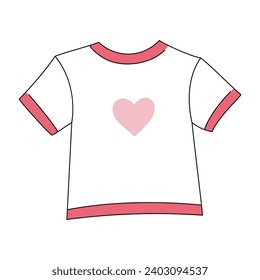 Kids tee shirt with a heart. Clothes for girls. Vector drawing. Basic fashion flat technical drawing template. Flat short sleeve shirt. Front view.