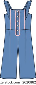 KIDS AND TEENS GIRLS WEAR DUNGAREE PINAFORE DRESS JUMPSUIT VECTOR ILLUSTRATION