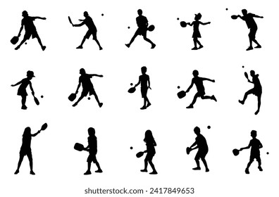 Kids and teens pickleball player silhouette.