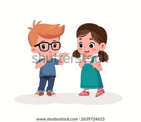  kids telling secret vector cartoon be quiet concept shh	