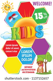 Kids Template Design, School Flyer, Colorful Vector Beckground, Kids Fest Invitation Template