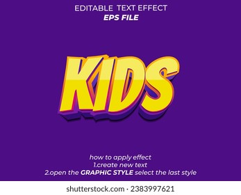 kids  text effect, font editable, typography, 3d text. vector template